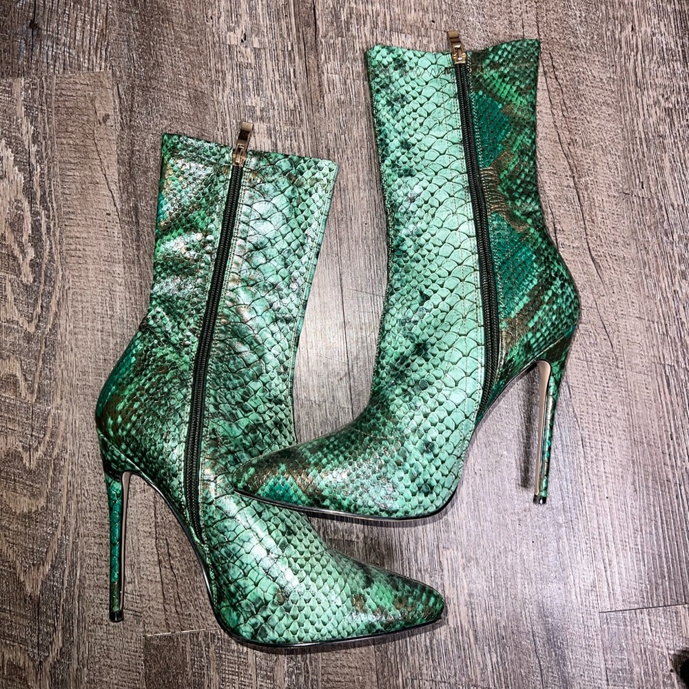 Emerald Snake Print Stiletto Ankle Boots